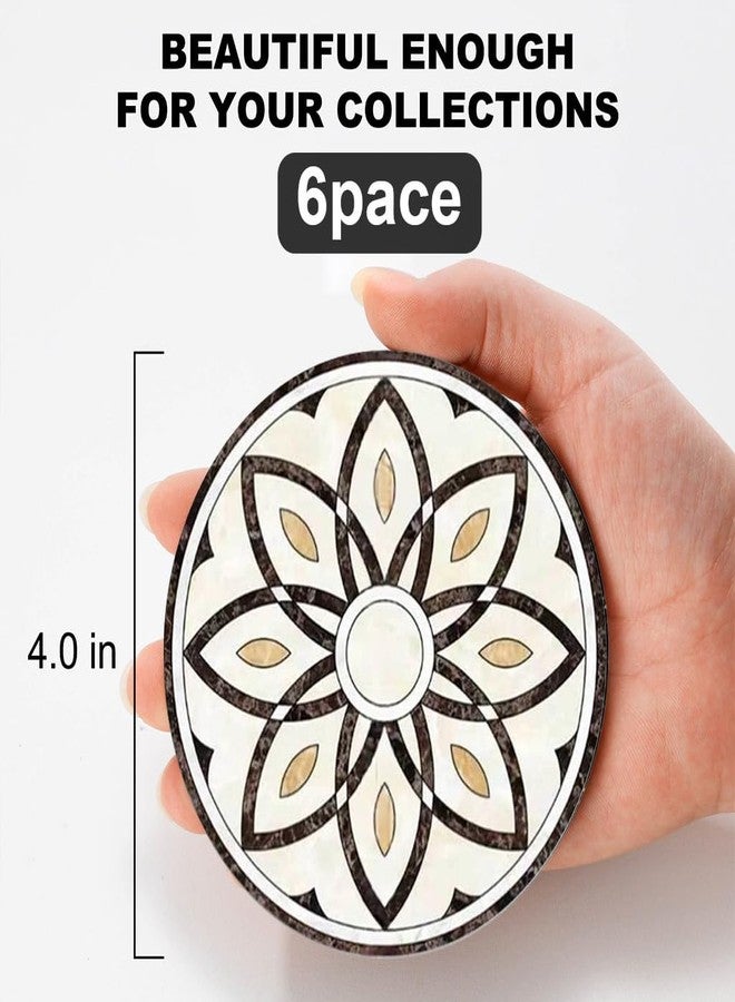 Baalaka Drink Coasters Set of 6 with Holder, Ceramic Absorbent Coaster for Drinks, Boho Coasters with Cork Base for Tabletop Protection, Coffee Table Decor 4 inches - Image 2